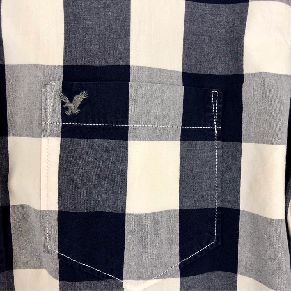 Men's American Eagle Vintage Fit Blue White Buffalo Plaid Shirt Long Sleeve - Picture 8 of 16